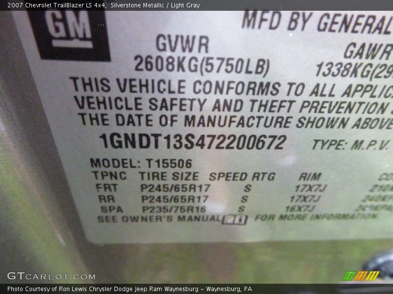 Silverstone Metallic / Light Gray 2007 Chevrolet TrailBlazer LS 4x4