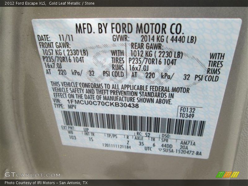Gold Leaf Metallic / Stone 2012 Ford Escape XLS