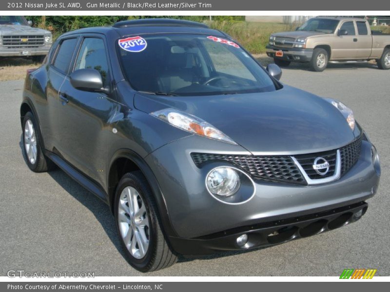 Gun Metallic / Black/Red Leather/Silver Trim 2012 Nissan Juke SL AWD