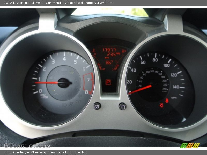Gun Metallic / Black/Red Leather/Silver Trim 2012 Nissan Juke SL AWD