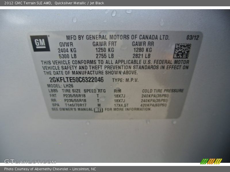 Quicksilver Metallic / Jet Black 2012 GMC Terrain SLE AWD
