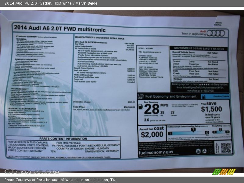 Ibis White / Velvet Beige 2014 Audi A6 2.0T Sedan