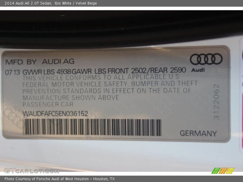 Ibis White / Velvet Beige 2014 Audi A6 2.0T Sedan