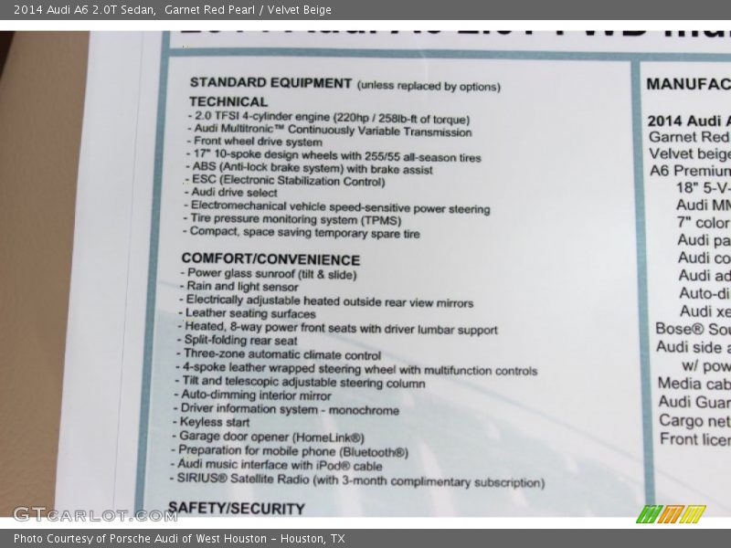 Garnet Red Pearl / Velvet Beige 2014 Audi A6 2.0T Sedan