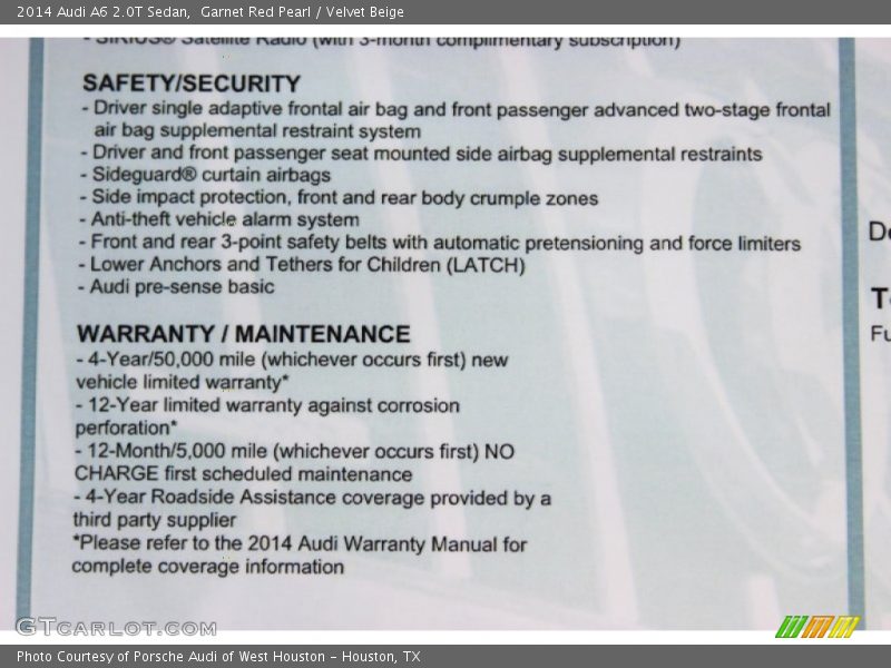 Garnet Red Pearl / Velvet Beige 2014 Audi A6 2.0T Sedan