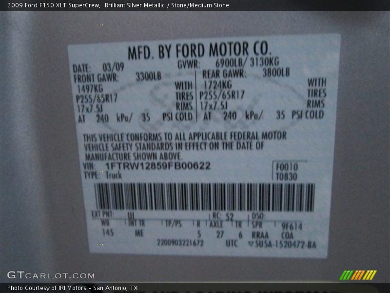 Brilliant Silver Metallic / Stone/Medium Stone 2009 Ford F150 XLT SuperCrew