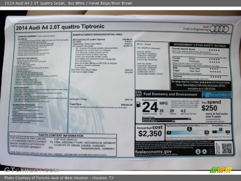Ibis White / Velvet Beige/Moor Brown 2014 Audi A4 2.0T quattro Sedan