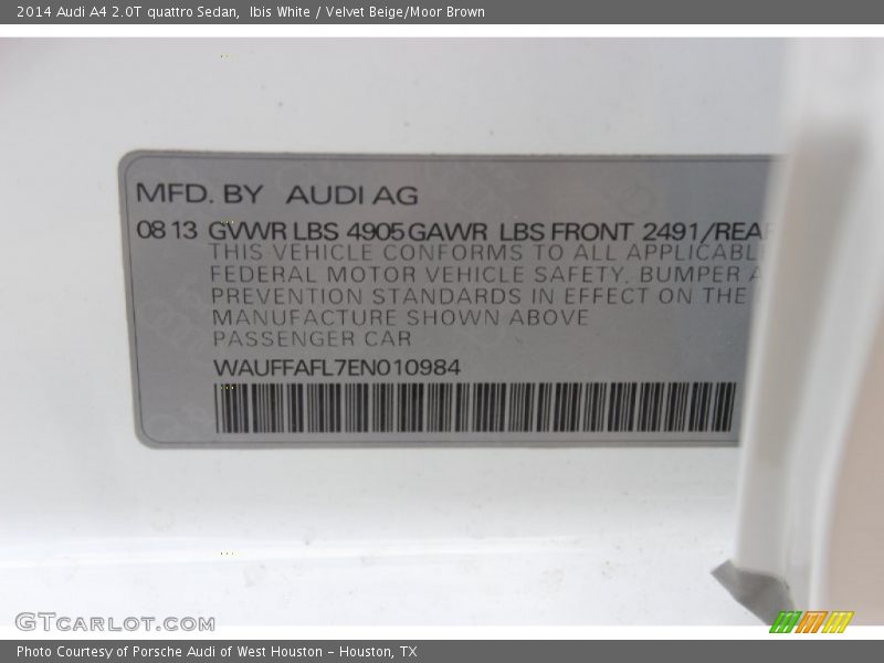 Ibis White / Velvet Beige/Moor Brown 2014 Audi A4 2.0T quattro Sedan