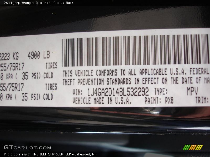 Black / Black 2011 Jeep Wrangler Sport 4x4
