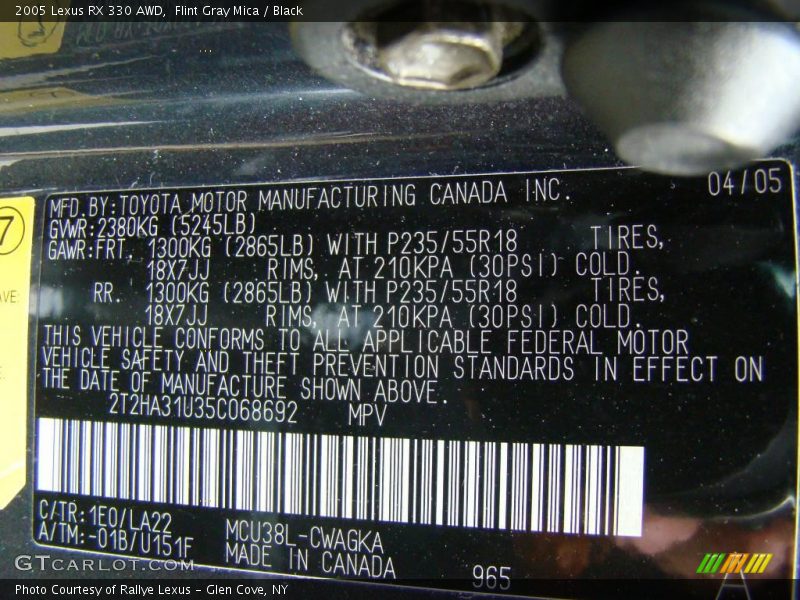 Flint Gray Mica / Black 2005 Lexus RX 330 AWD