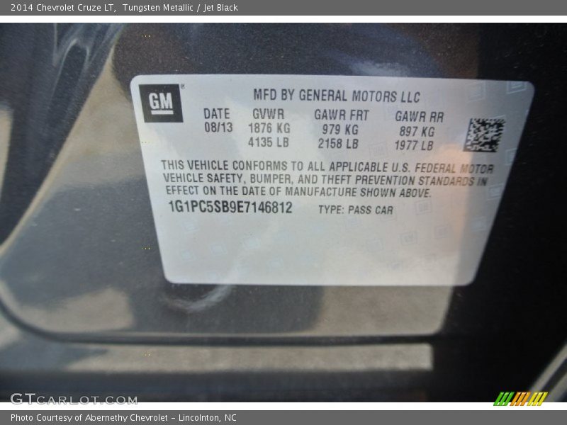 Tungsten Metallic / Jet Black 2014 Chevrolet Cruze LT