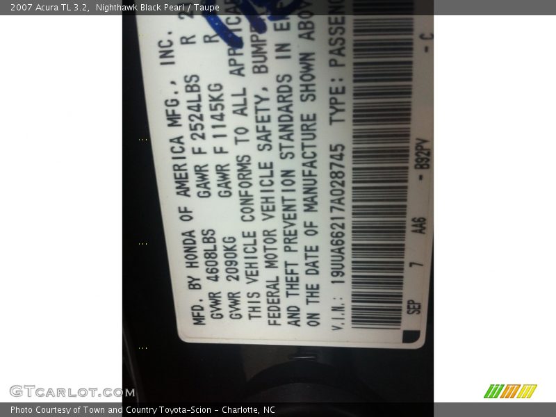 Nighthawk Black Pearl / Taupe 2007 Acura TL 3.2