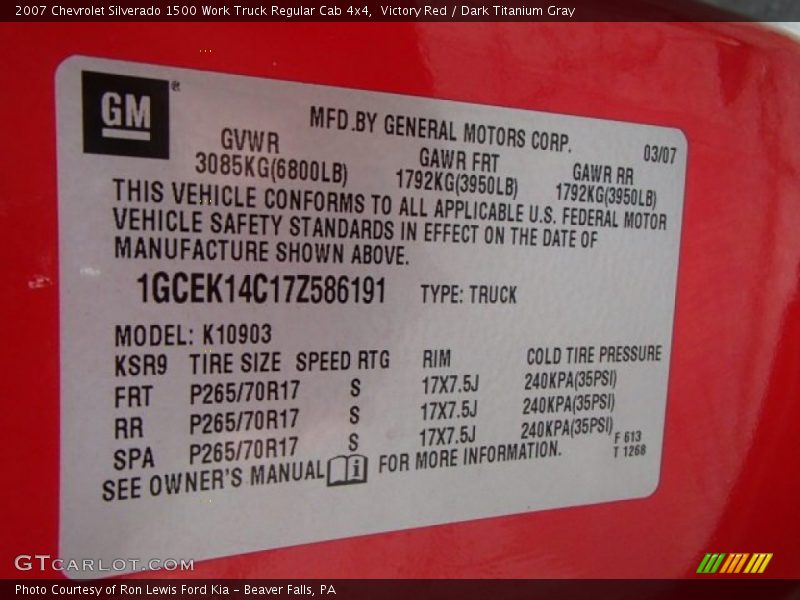 Victory Red / Dark Titanium Gray 2007 Chevrolet Silverado 1500 Work Truck Regular Cab 4x4