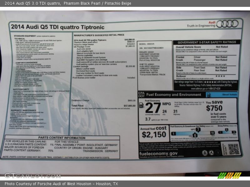 Phantom Black Pearl / Pistachio Beige 2014 Audi Q5 3.0 TDI quattro