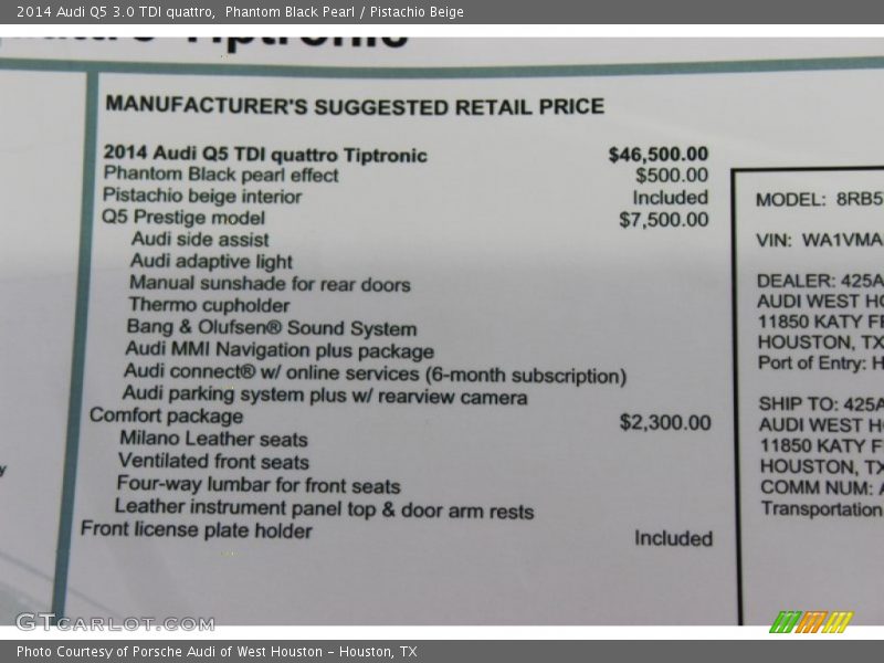 Phantom Black Pearl / Pistachio Beige 2014 Audi Q5 3.0 TDI quattro