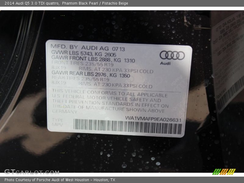 Phantom Black Pearl / Pistachio Beige 2014 Audi Q5 3.0 TDI quattro