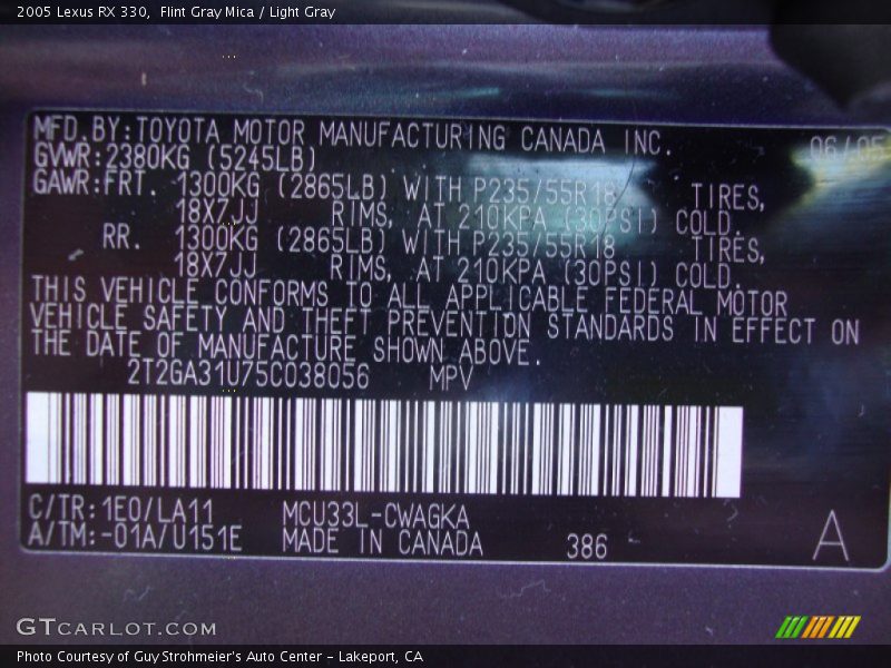 Flint Gray Mica / Light Gray 2005 Lexus RX 330