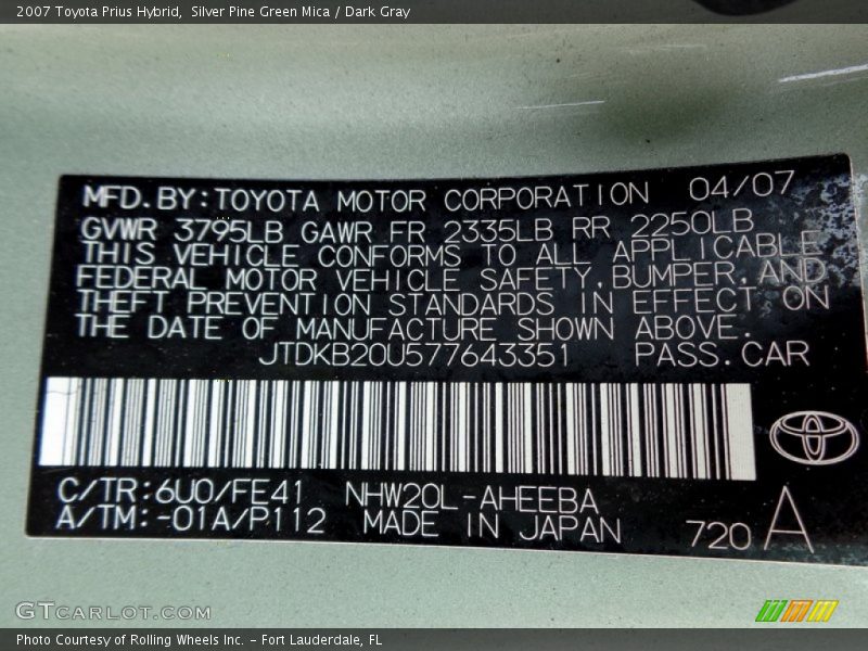 Silver Pine Green Mica / Dark Gray 2007 Toyota Prius Hybrid