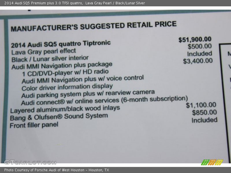  2014 SQ5 Premium plus 3.0 TFSI quattro Window Sticker