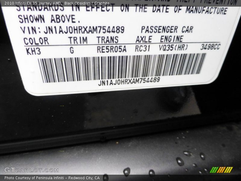 Black Obsidian / Graphite 2010 Infiniti EX 35 Journey AWD