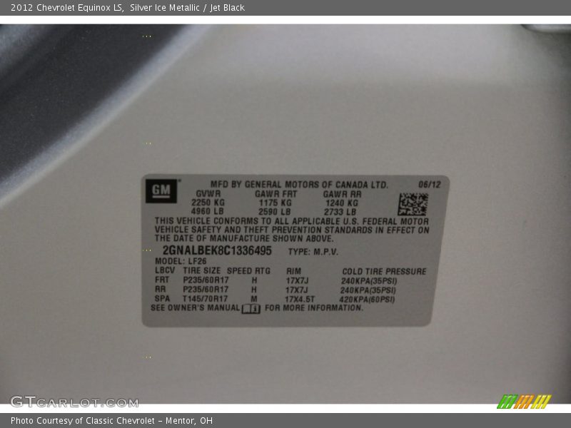 Silver Ice Metallic / Jet Black 2012 Chevrolet Equinox LS