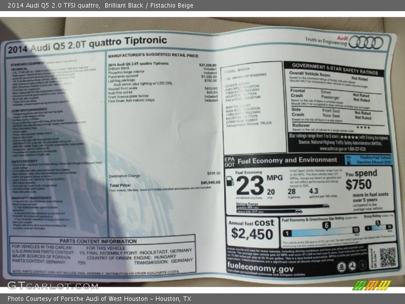  2014 Q5 2.0 TFSI quattro Window Sticker