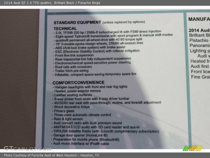  2014 Q5 2.0 TFSI quattro Window Sticker