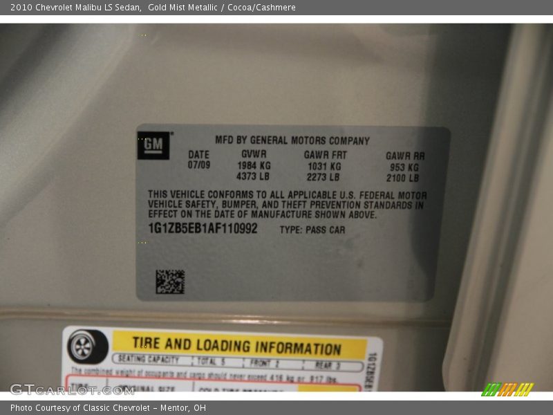 Gold Mist Metallic / Cocoa/Cashmere 2010 Chevrolet Malibu LS Sedan