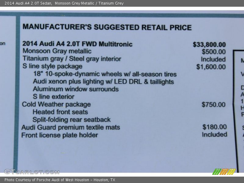 Monsoon Grey Metallic / Titanium Grey 2014 Audi A4 2.0T Sedan