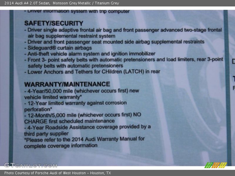Monsoon Grey Metallic / Titanium Grey 2014 Audi A4 2.0T Sedan