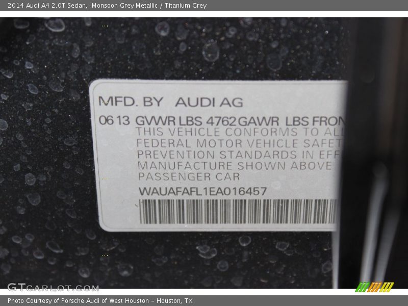 Monsoon Grey Metallic / Titanium Grey 2014 Audi A4 2.0T Sedan