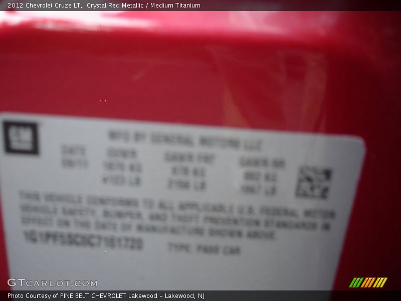 Crystal Red Metallic / Medium Titanium 2012 Chevrolet Cruze LT