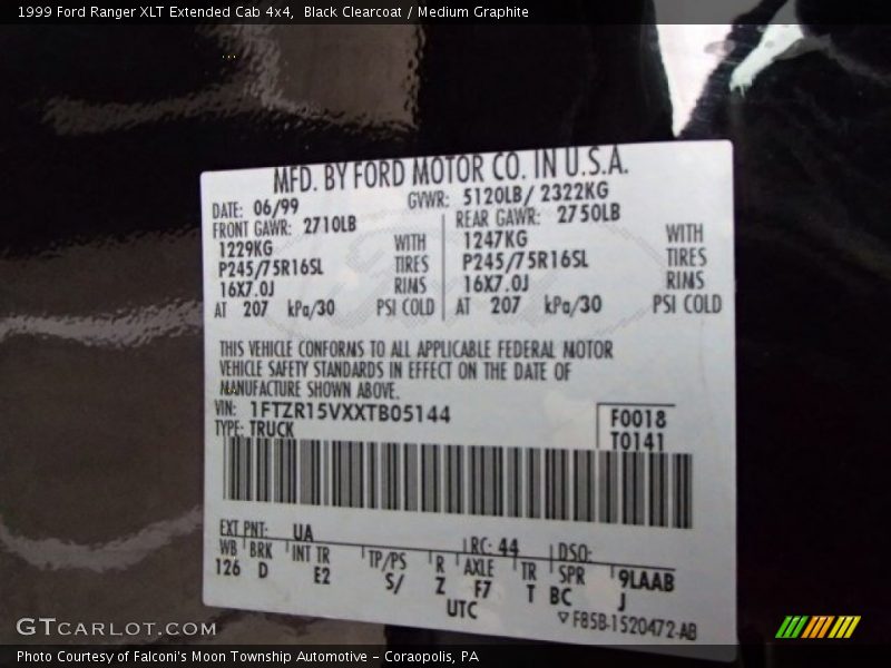 Black Clearcoat / Medium Graphite 1999 Ford Ranger XLT Extended Cab 4x4