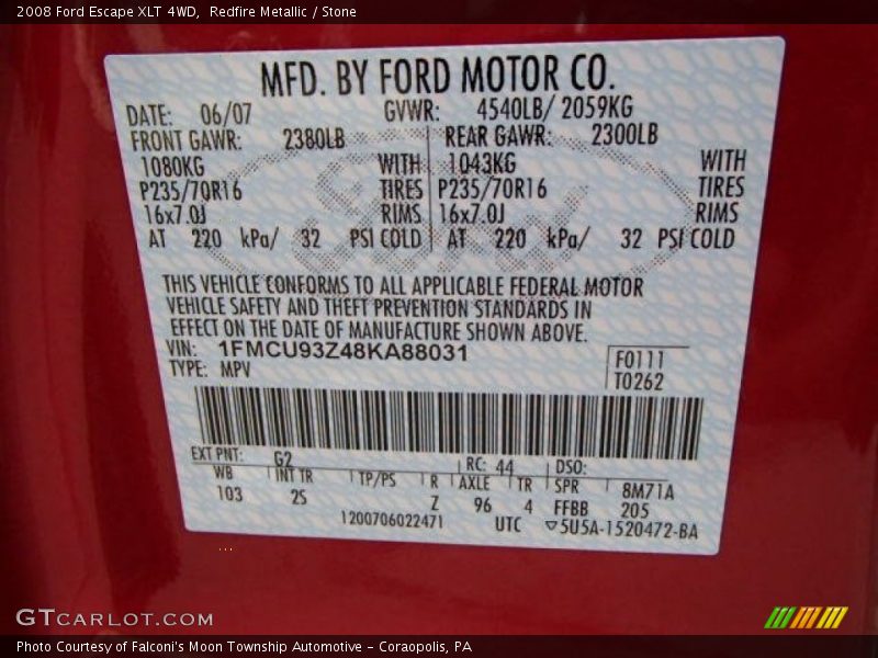 Redfire Metallic / Stone 2008 Ford Escape XLT 4WD