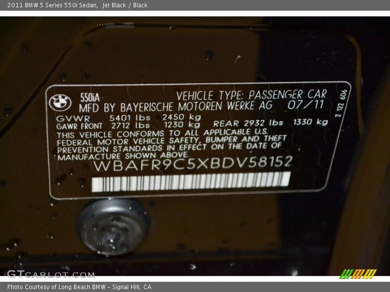 Jet Black / Black 2011 BMW 5 Series 550i Sedan