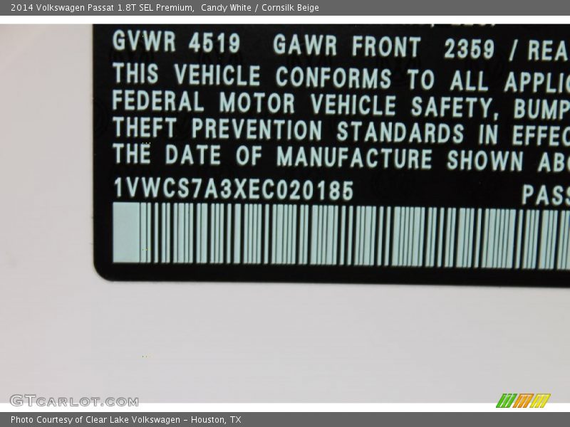 Candy White / Cornsilk Beige 2014 Volkswagen Passat 1.8T SEL Premium