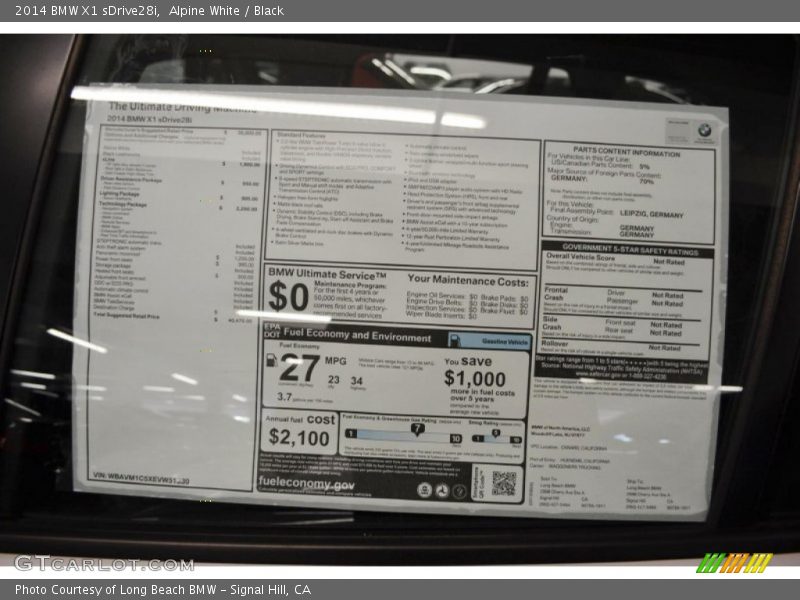 Alpine White / Black 2014 BMW X1 sDrive28i