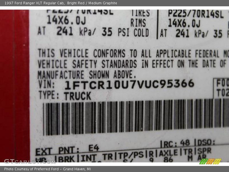 Bright Red / Medium Graphite 1997 Ford Ranger XLT Regular Cab
