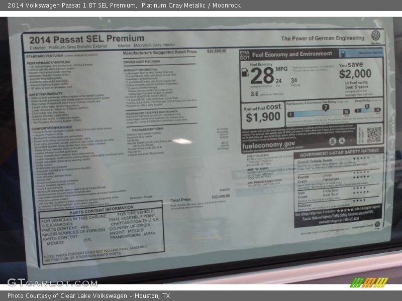  2014 Passat 1.8T SEL Premium Window Sticker