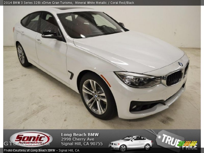 Mineral White Metallic / Coral Red/Black 2014 BMW 3 Series 328i xDrive Gran Turismo