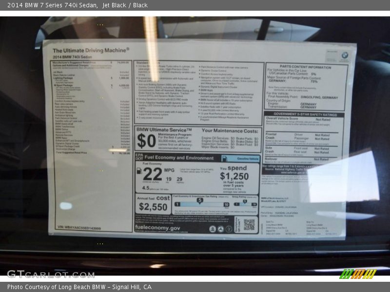  2014 7 Series 740i Sedan Window Sticker