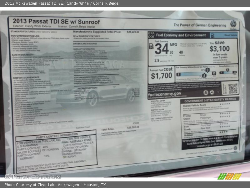 Candy White / Cornsilk Beige 2013 Volkswagen Passat TDI SE