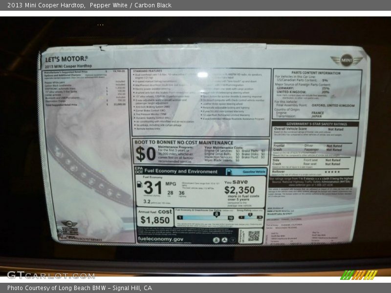 Pepper White / Carbon Black 2013 Mini Cooper Hardtop