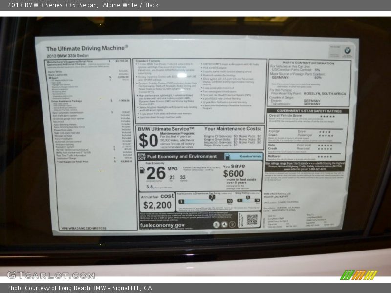 Alpine White / Black 2013 BMW 3 Series 335i Sedan