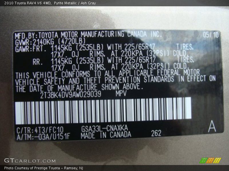 Pyrite Metallic / Ash Gray 2010 Toyota RAV4 V6 4WD