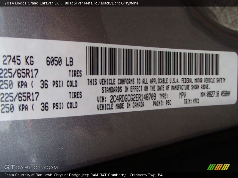2014 Grand Caravan SXT Billet Silver Metallic Color Code PSC