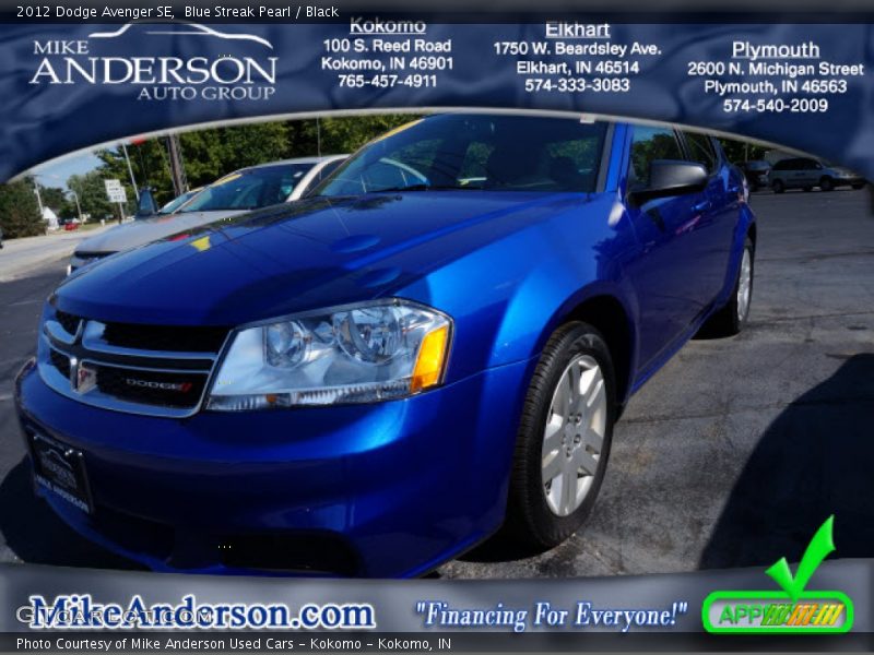 Blue Streak Pearl / Black 2012 Dodge Avenger SE