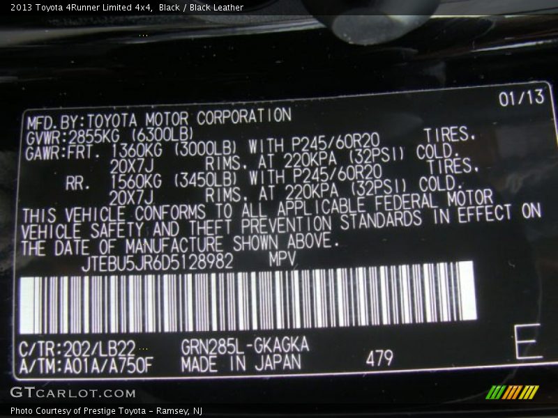 Black / Black Leather 2013 Toyota 4Runner Limited 4x4