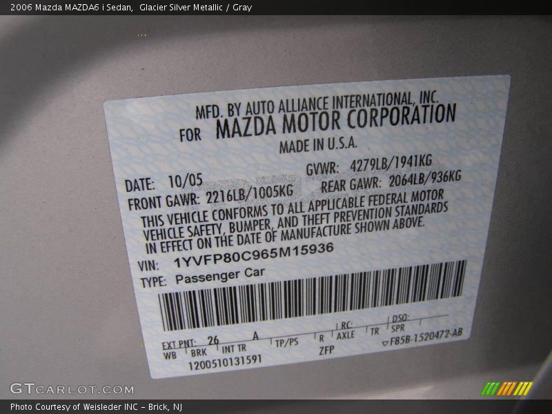 Glacier Silver Metallic / Gray 2006 Mazda MAZDA6 i Sedan