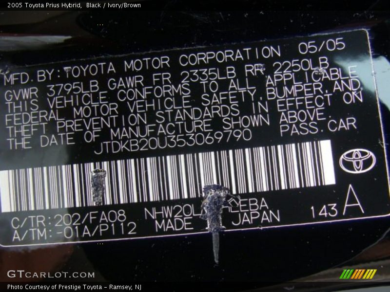 Black / Ivory/Brown 2005 Toyota Prius Hybrid